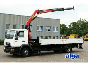 Camion plateau ridelle MAN 15.224, 6,7 m. lang, HMF Kran, 2x hydr. Ausschub