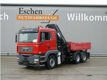 Camion plateau ridelle MAN TGA 26.480 FDLS, 6x4, Hiab 400 Kran, Ballastbr.