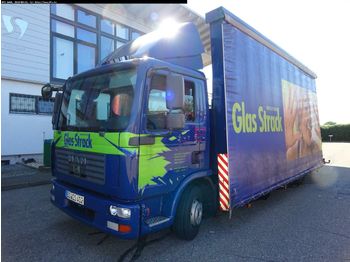 Camion plateau ridelle MAN TGL 12.240 4x2 BL Glas Reff mit Heckkran HIAB
