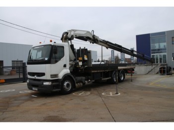 Camion plateau ridelle Renault PREMIUM 370 PLATEAU + Grue/Crane 34 ton/m (4x)