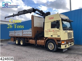 Camion plateau ridelle Volvo F12 400 6x2, 10 Wheels, Steel suspension, Hiab crane, Manual, Airco