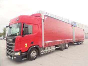 Camion à rideaux coulissants Scania R410 6x2 tandem jumbo 7.7+7.7m: photos 1