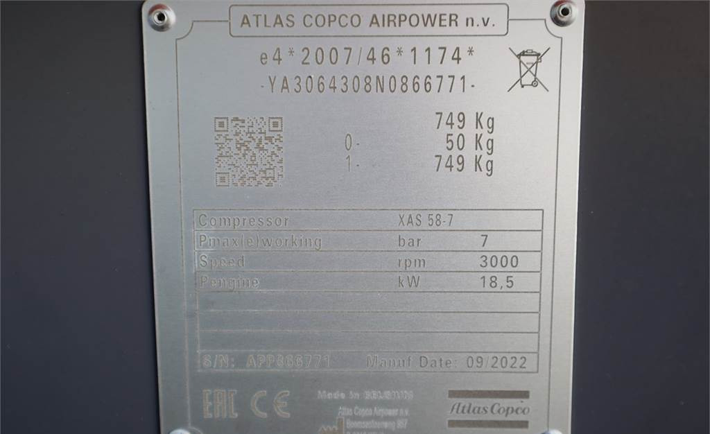 Compresseur d'air Atlas Copco XAS 58-7 Valid inspection, *Guarantee! Diesel, Vol: photos 7