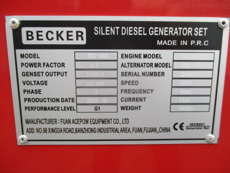 Groupe électrogène neuf Becker BDG-100S , New Diesel generator , 100 KVA, 3 Phase, 2 Pieces in stock: photos 13