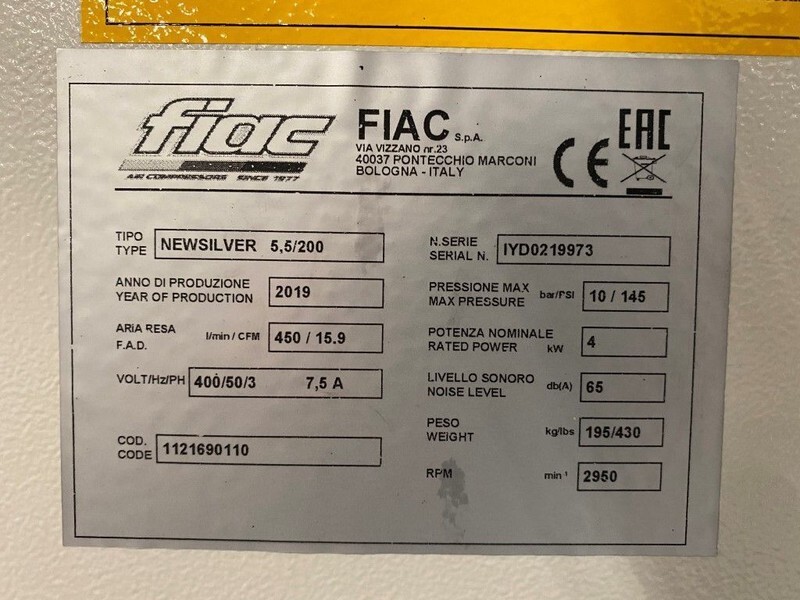 Compresseur d'air neuf Fiac NewSilver 5.5 / 200 Silent 4 kW 450 L / min 10 Bar Elektrische Schroefcompressor met ketel: photos 4
