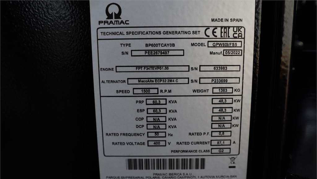 Groupe électrogène Pramac GPW60I/FS5 Valid inspection, *Guarantee! Diesel, 6: photos 5