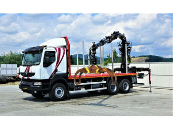 Camion grumier Renault KERAX 520 DXI Holztransporter+Kran*Topzustand