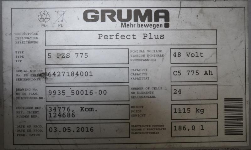 Accumulateur GRUMA 48 Volt 5 PzS 775 Ah: photos 6