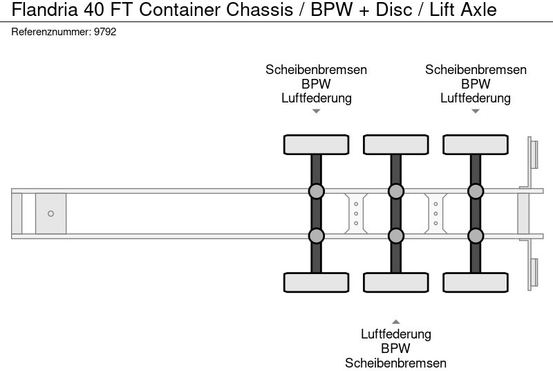 Semi-remorque porte-conteneur/ Caisse mobile Flandria 40 FT Container Chassis / BPW + Disc / Lift Axle: photos 8