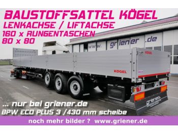 Semi-remorque plateau Kögel SN24 /BAUSTOFFSATTEL 800 BW /RUNGEN LENKACHSE