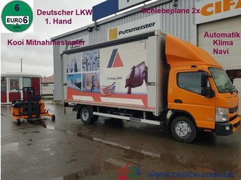 Véhicule utilitaire plateau baché FUSO Canter 8C18 Edscha 3.5tNL Mitnahme Stapler 1.5t.