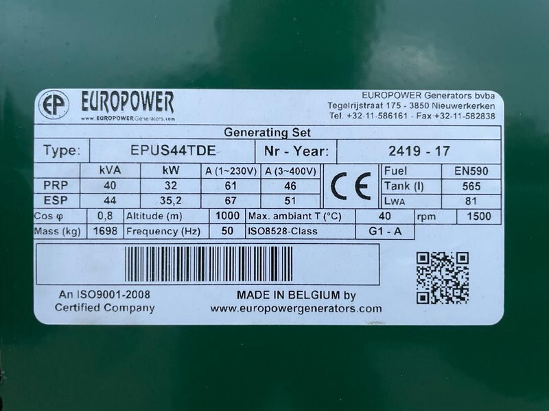 Europower EPUS44TDE Kubota Leroy Somer 45 kVA Supersilent Rental generatorset as New ! - Groupe électrogène: photos 5