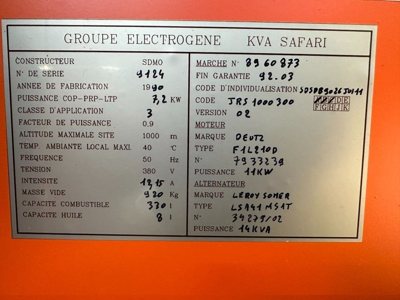SDMO Safari Deutz F1L210D Leroy Somer 14 kVA Silent generatorset as New ! 666 hours - Groupe électrogène: photos 5