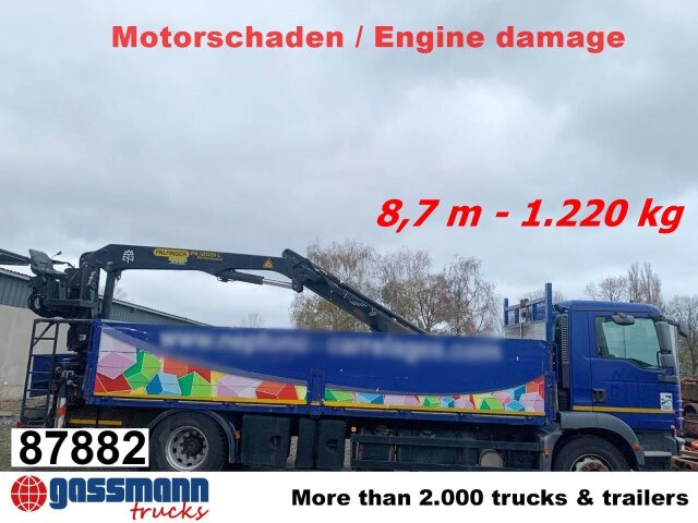 MAN TGM 18.290 4x2 BL, Heckkran Palfinger PK12001L, - Camion plateau, Camion grue: photos 1 MAN TGM 18.290 4x2 BL, Heckkran Palfinger PK12001L, - Camion plateau, Camion grue: photos 1