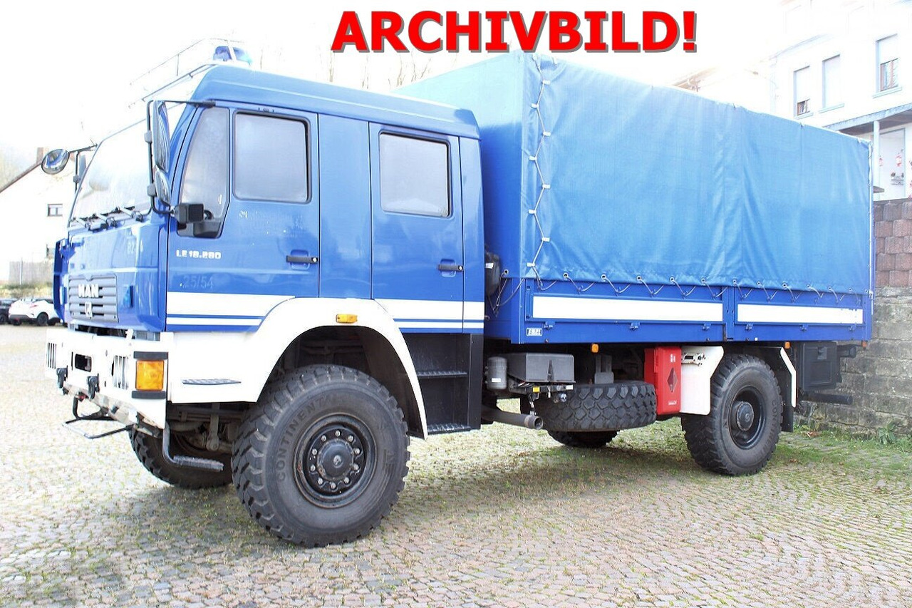 MAN LE 18.280 4x4 BB Doka, BRANDSCHADEN! LE 18.280 4x4 BB Doka, Ex-THW, LBW, BRANDSCHADEN! - Camion plateau: photos 1 MAN LE 18.280 4x4 BB Doka, BRANDSCHADEN! LE 18.280 4x4 BB Doka, Ex-THW, LBW, BRANDSCHADEN! - Camion plateau: photos 1