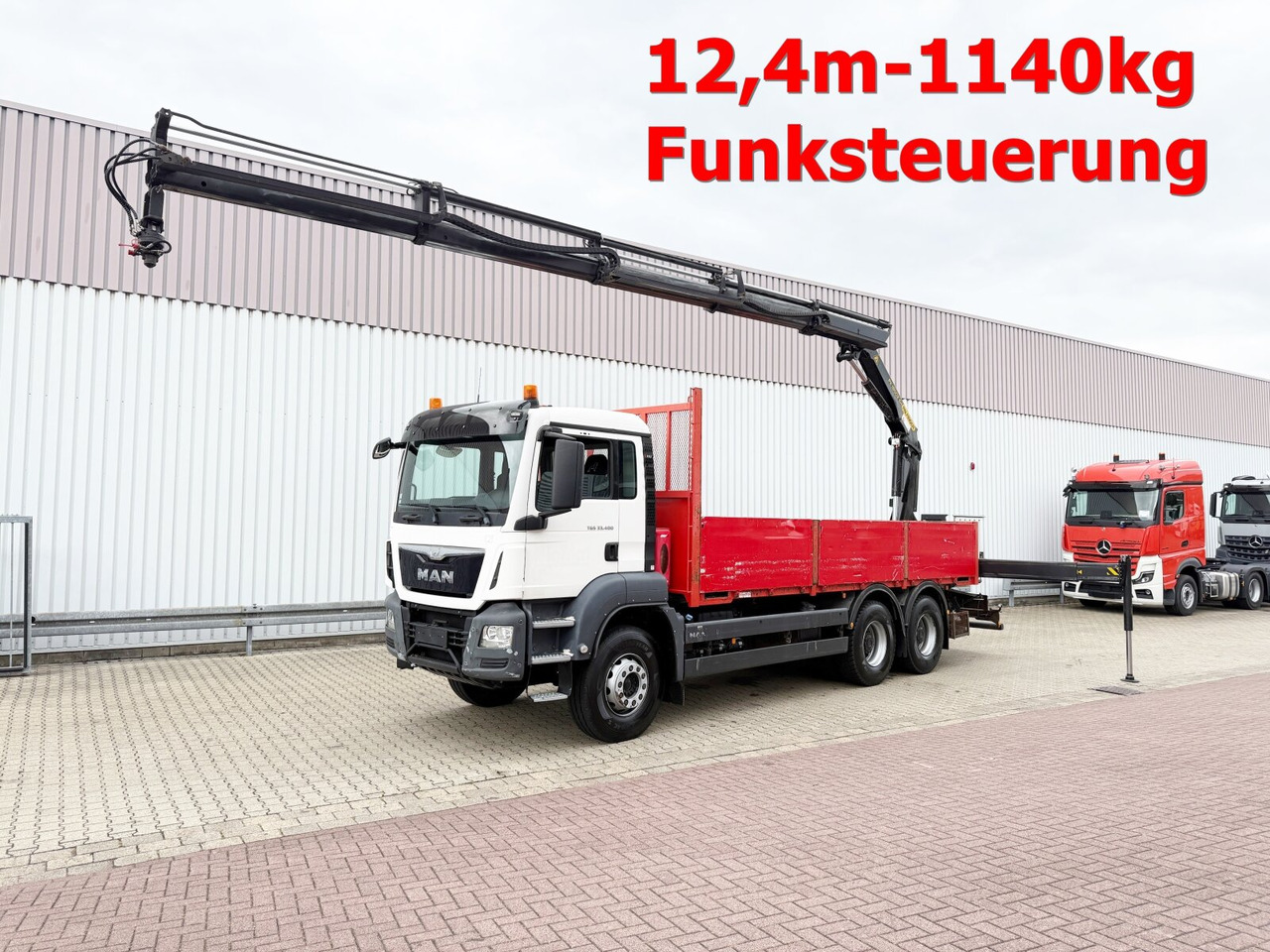 MAN TGS 33.400 6x4 BB TGS 33.400 6x4 BB, Navi, Heckkran PK18002-EH C, Funk - Camion grue, Camion plateau: photos 1 MAN TGS 33.400 6x4 BB TGS 33.400 6x4 BB, Navi, Heckkran PK18002-EH C, Funk - Camion grue, Camion plateau: photos 1