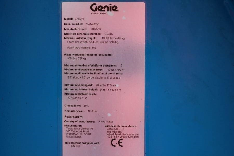 Nacelle articulée Genie Z34/22 Diesel, 4x4 Drive, 12.6m Working Height, 6.: photos 6 Nacelle articulée Genie Z34/22 Diesel, 4x4 Drive, 12.6m Working Height, 6.: photos 6