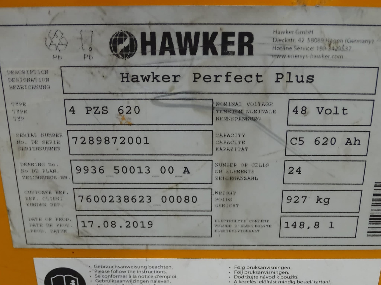 Hawker 48V 620Ah - Accumulateur pour Matériel de manutention: photos 2 Hawker 48V 620Ah - Accumulateur pour Matériel de manutention: photos 2
