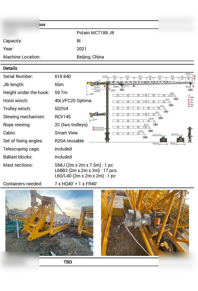2021 POTAIN MCT188 - Grue à tour: photos 2 2021 POTAIN MCT188 - Grue à tour: photos 2
