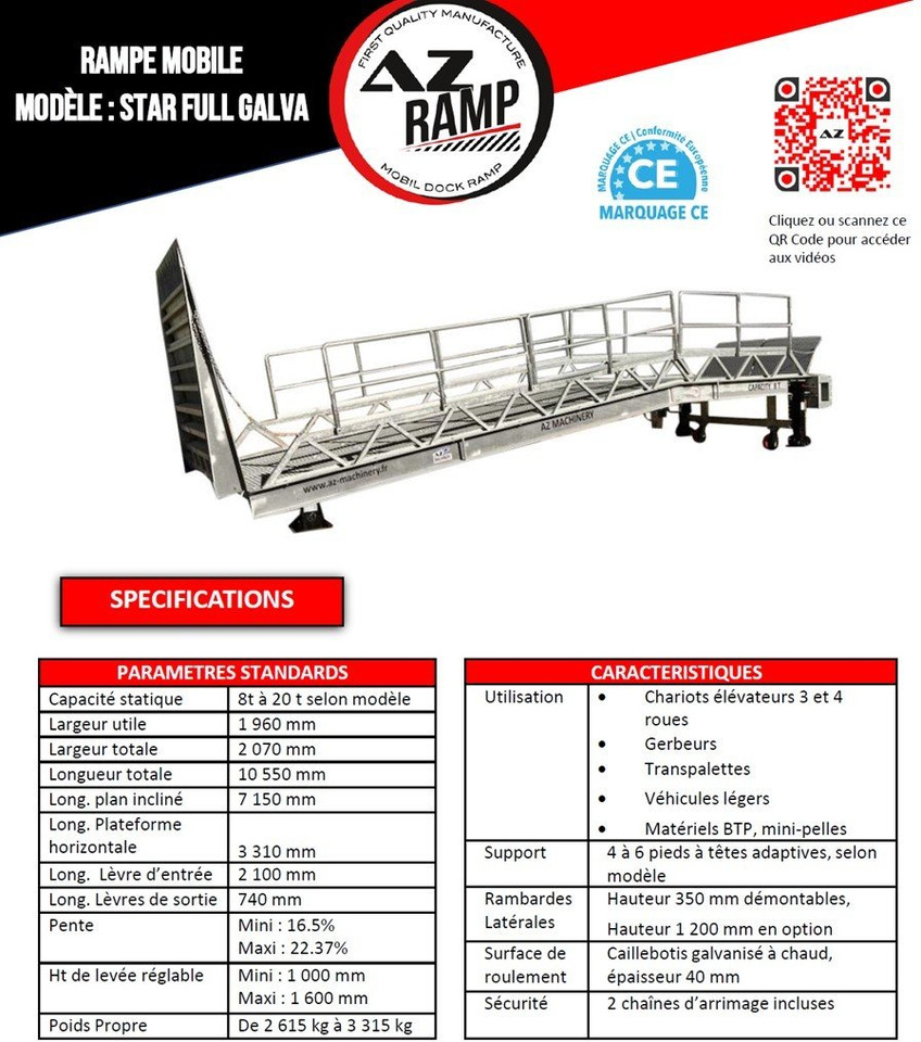 Rampe de chargement neuf Loading Ramp with with hydraulic tilting bridge -  AZ RAMP - STAR- 8T FULL GALVA: photos 11