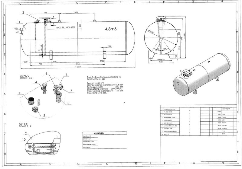 De Visser Propaan/Butaan LPG tank 4850 L (2,43 ton) Gastank, Gas, Gaz, LPG, GPL, Propane, Butane Ø 1250 including tank fittings - Réservoir de carburant: photos 5 De Visser Propaan/Butaan LPG tank 4850 L (2,43 ton) Gastank, Gas, Gaz, LPG, GPL, Propane, Butane Ø 1250 including tank fittings - Réservoir de carburant: photos 5
