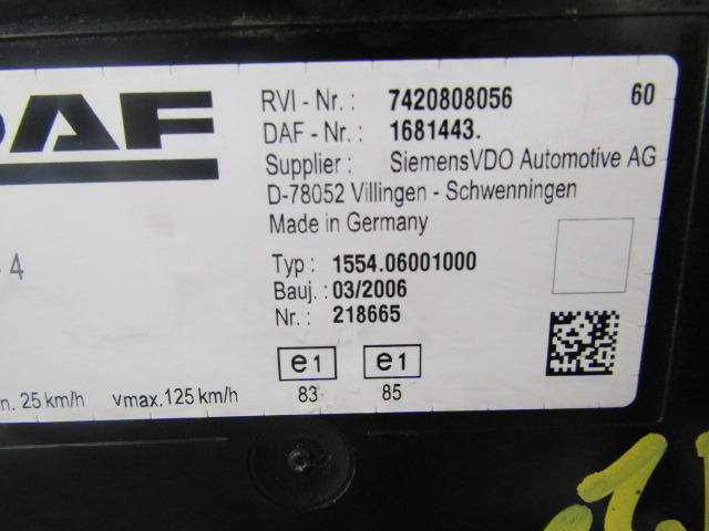 DAF LF55 CLOCK CLUSTER P/NO 1681443 - Cabine et intérieur pour Camion: photos 2 DAF LF55 CLOCK CLUSTER P/NO 1681443 - Cabine et intérieur pour Camion: photos 2