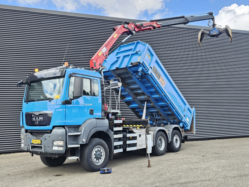 MAN TGS 28.400 6X4-4 BL / CRANE + 2 SIDE TIPPER - Camion benne, Camion grue: photos 1 MAN TGS 28.400 6X4-4 BL / CRANE + 2 SIDE TIPPER - Camion benne, Camion grue: photos 1