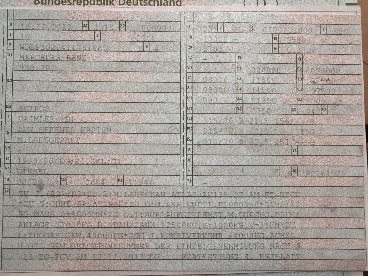 Mercedes-Benz 2541 6X2 Pritsche mit Kran Atlas 135 E2 Funk - Camion grue: photos 3 Mercedes-Benz 2541 6X2 Pritsche mit Kran Atlas 135 E2 Funk - Camion grue: photos 3