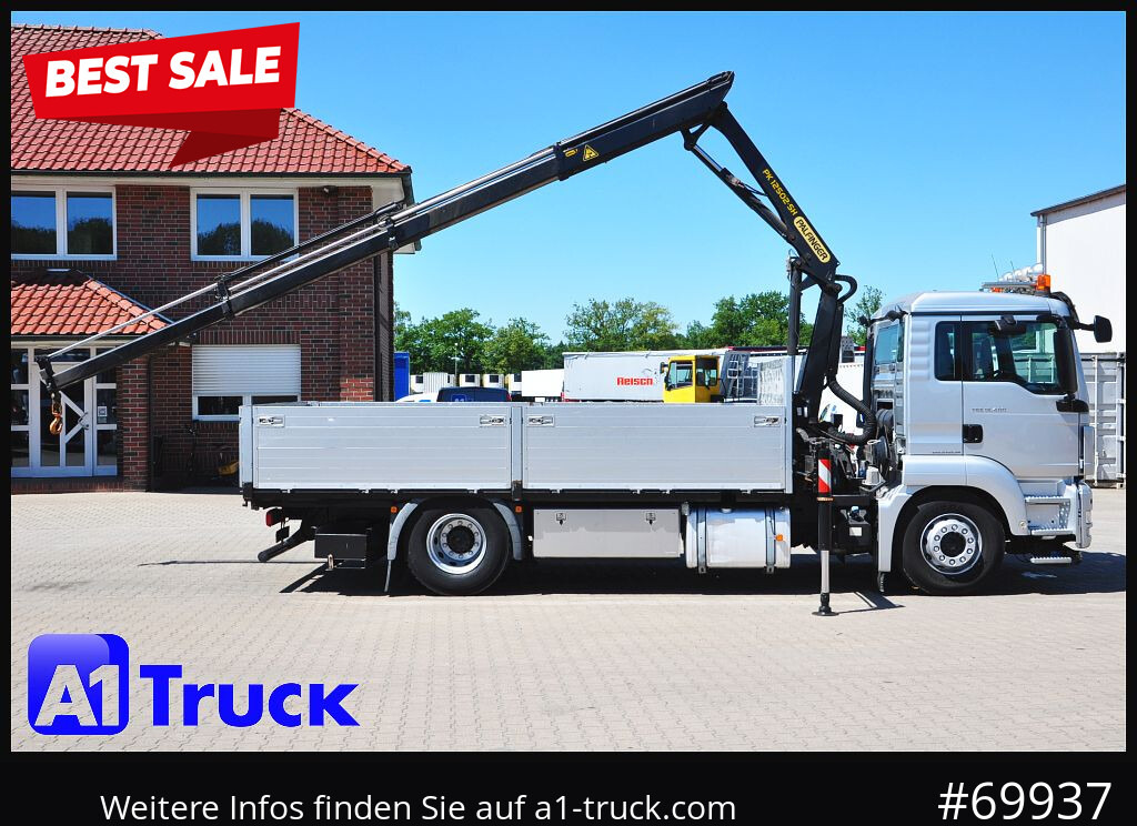 MAN TGS 18,400 LL, PK12.502 Funk, - Camion grue, Camion plateau: photos 1 MAN TGS 18,400 LL, PK12.502 Funk, - Camion grue, Camion plateau: photos 1