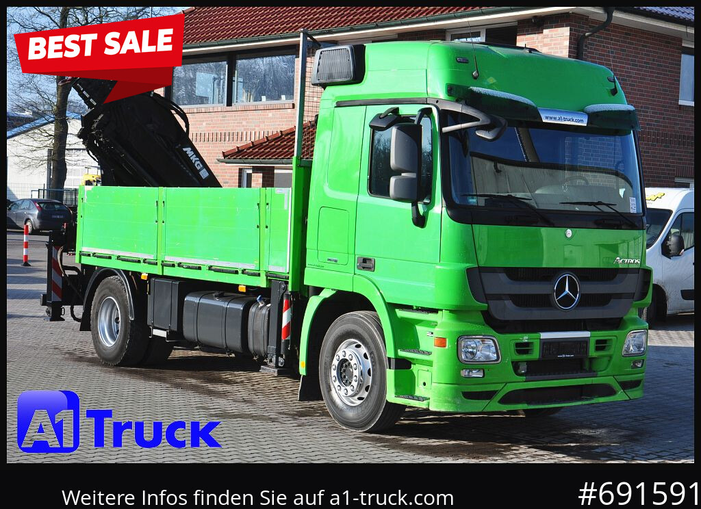 MERCEDES-BENZ Actros 1844 MP3, Kran MKG 291 HP 5+3 Funk, TÜV 06/2026 - Camion plateau, Camion grue: photos 1 MERCEDES-BENZ Actros 1844 MP3, Kran MKG 291 HP 5+3 Funk, TÜV 06/2026 - Camion plateau, Camion grue: photos 1