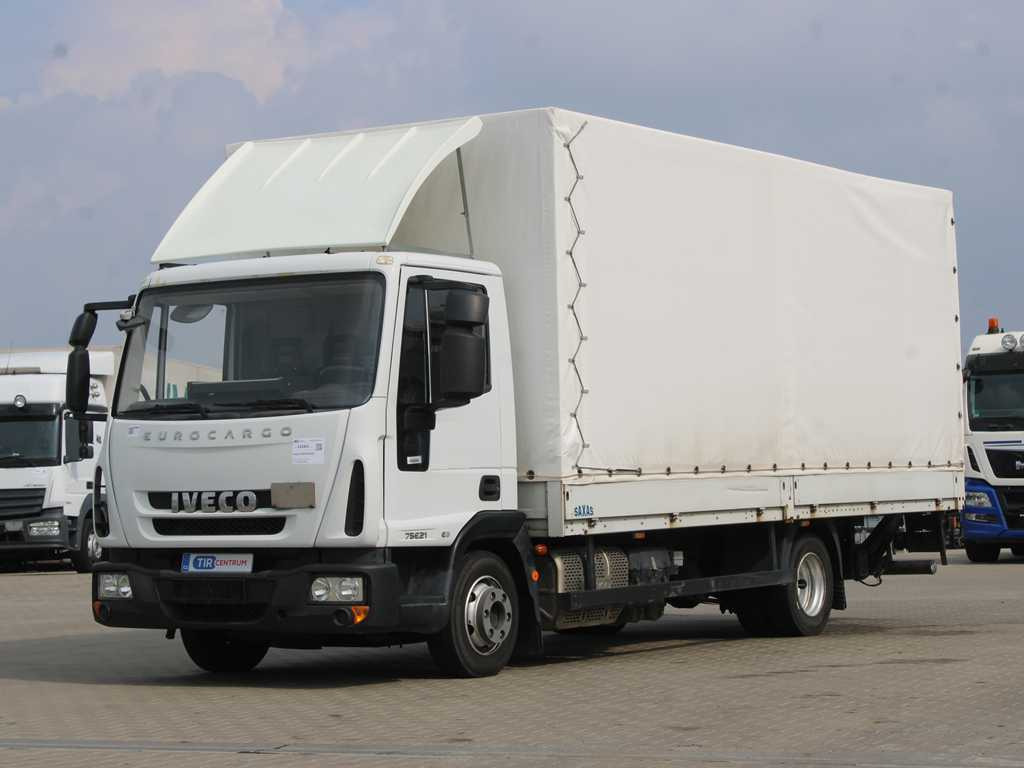 Iveco EUROCARGO 75E21, EURO 6, SIDE BOARD, HYDRAULIC FRONT, TIRES 80% - Camion à rideaux coulissants: photos 1 Iveco EUROCARGO 75E21, EURO 6, SIDE BOARD, HYDRAULIC FRONT, TIRES 80% - Camion à rideaux coulissants: photos 1