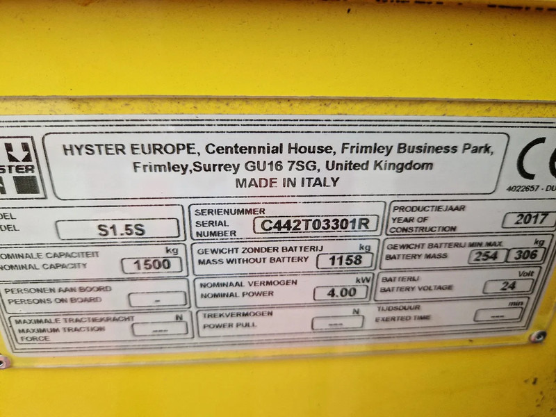 Gerbeur Hyster S1.5S elektrische stapelaar: photos 16