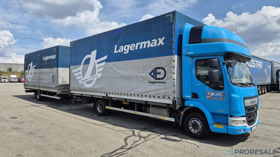 DAF LF 260 FA EURO 6 valník s plachtou + hydraulické čelo - prodejné jen s přívěsem GTS P0471Z - cena je za celou soupravu - Camion à rideaux coulissants: photos 1 DAF LF 260 FA EURO 6 valník s plachtou + hydraulické čelo - prodejné jen s přívěsem GTS P0471Z - cena je za celou soupravu - Camion à rideaux coulissants: photos 1
