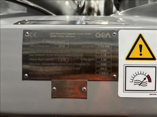 Machine agroalimentaire GEA Westfalia CSE8006477 Separator: photos 8