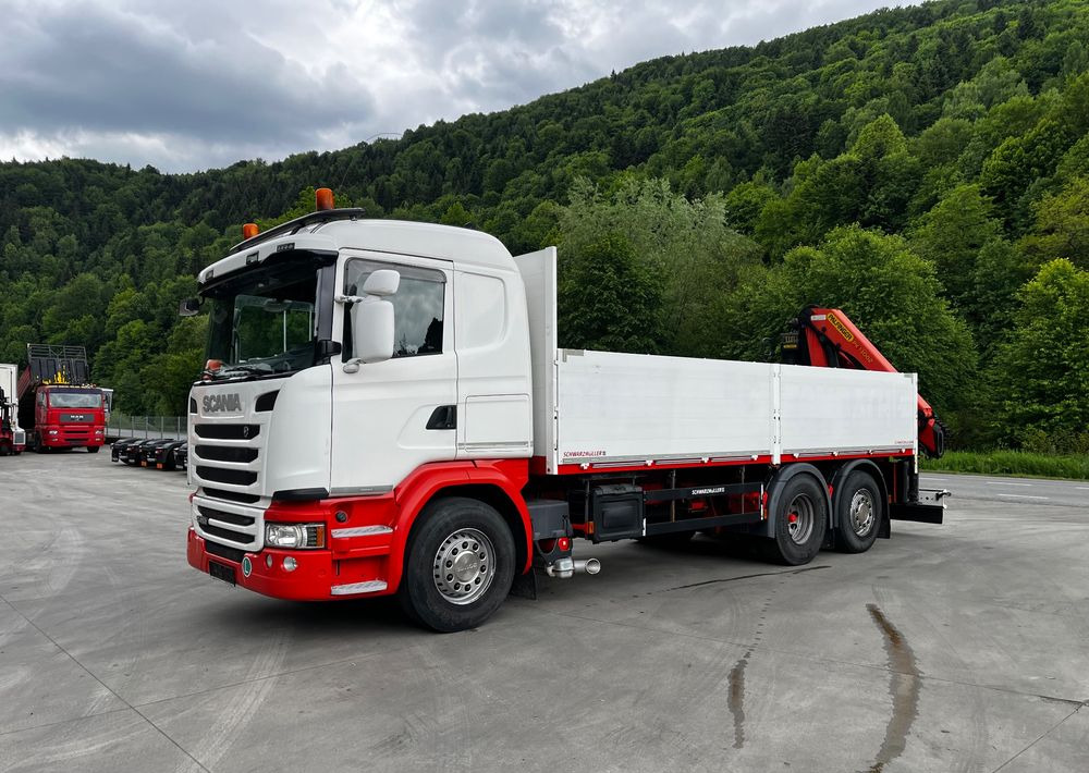 Scania G450 // 6x2// Skrzynia 6.40x2.49 // HDS Palfinger // Oś skrętna podnoszona // - Camion grue, Camion plateau: photos 2 Scania G450 // 6x2// Skrzynia 6.40x2.49 // HDS Palfinger // Oś skrętna podnoszona // - Camion grue, Camion plateau: photos 2