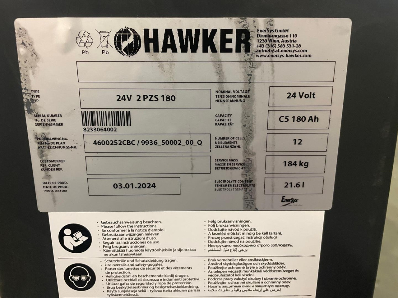 Hawker 24V 2 PZS 180 - Accumulateur pour Matériel de manutention: photos 2 Hawker 24V 2 PZS 180 - Accumulateur pour Matériel de manutention: photos 2