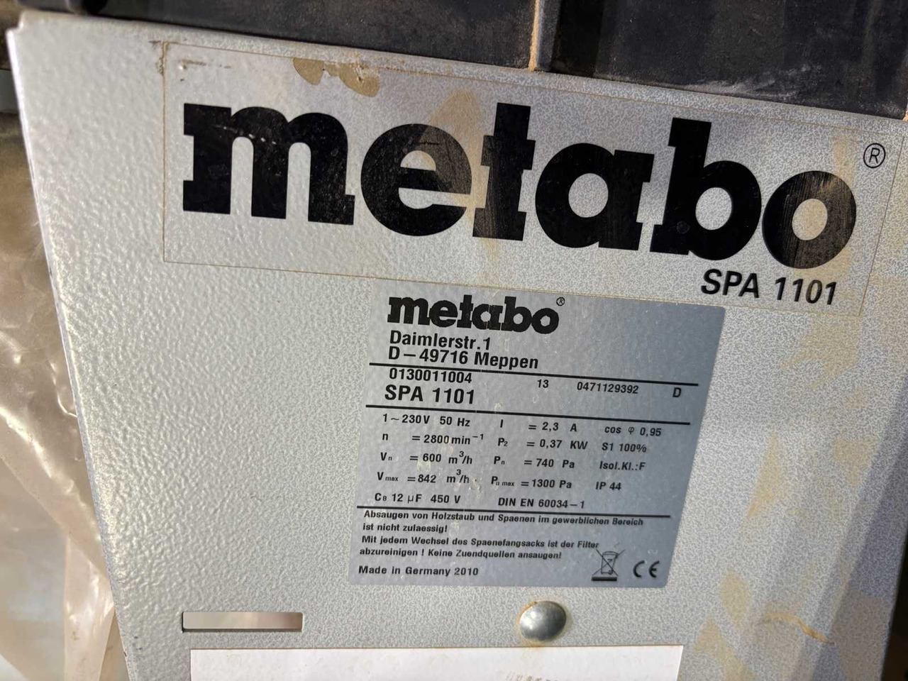 Dust vacuum cleaner Metabo Spa 1101 - Aspirateur industriel: photos 5 Dust vacuum cleaner Metabo Spa 1101 - Aspirateur industriel: photos 5
