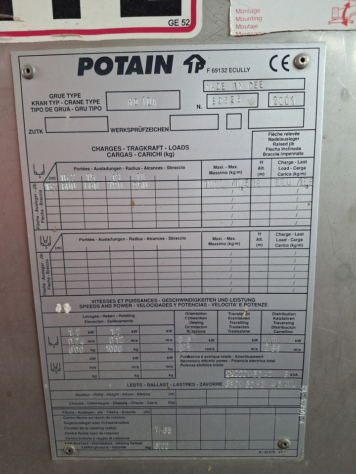 POTAIN HD10A - Grue à montage rapide: photos 2 POTAIN HD10A - Grue à montage rapide: photos 2