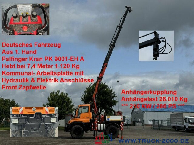 Unimog U400 4x4 PK9001 5.+6.Steuerkreis Zapfwelle 286PS - Camion plateau, Camion grue: photos 1 Unimog U400 4x4 PK9001 5.+6.Steuerkreis Zapfwelle 286PS - Camion plateau, Camion grue: photos 1