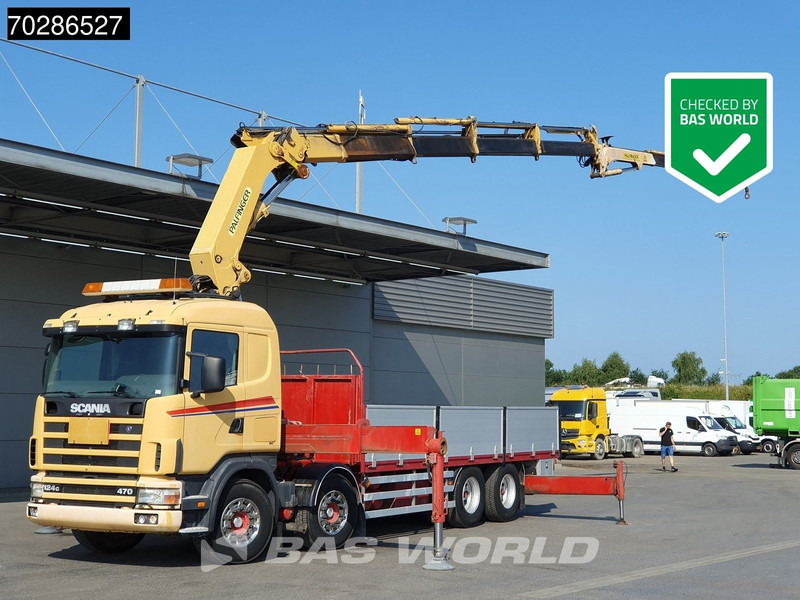 Scania 124G 470 8X4 Palfinger PK45000 C4 Crane Kran Fly-Jib Manual Steering Axle Euro 3 - Camion plateau, Camion grue: photos 1 Scania 124G 470 8X4 Palfinger PK45000 C4 Crane Kran Fly-Jib Manual Steering Axle Euro 3 - Camion plateau, Camion grue: photos 1