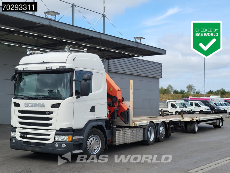 Scania G410 6X2 Combi Palfinger 53002 SH Kran Crane Lift+steering ACC Navi Euro 6 - Camion plateau, Camion grue: photos 1 Scania G410 6X2 Combi Palfinger 53002 SH Kran Crane Lift+steering ACC Navi Euro 6 - Camion plateau, Camion grue: photos 1