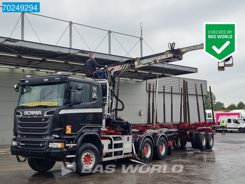 Scania R580 6X4 Holz Kran Diebolt D28 Full-Steell Extentable Trailer - Camion grumier, Camion grue: photos 1 Scania R580 6X4 Holz Kran Diebolt D28 Full-Steell Extentable Trailer - Camion grumier, Camion grue: photos 1