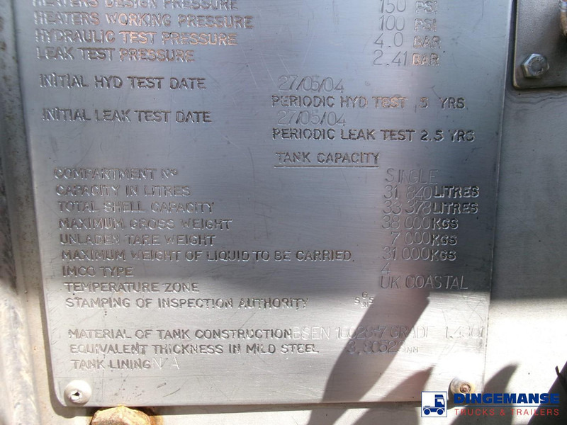 Crédit-bail Clayton Bitumen tank inox 33 m3 / 1 comp + ADR Clayton Bitumen tank inox 33 m3 / 1 comp + ADR: photos 15 Crédit-bail Clayton Bitumen tank inox 33 m3 / 1 comp + ADR Clayton Bitumen tank inox 33 m3 / 1 comp + ADR: photos 15