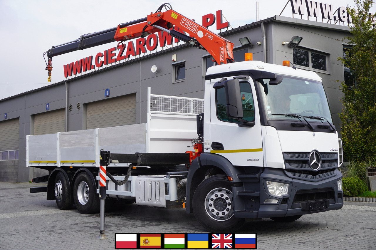 Camion plateau, Camion grue MERCEDES-BENZ Antos 2540 / Flatbed 15 EPAL / Fassi F165 / 6.1 t / 8 m reach / remote control / rotator / 1600 MTH / steered axle: photos 1