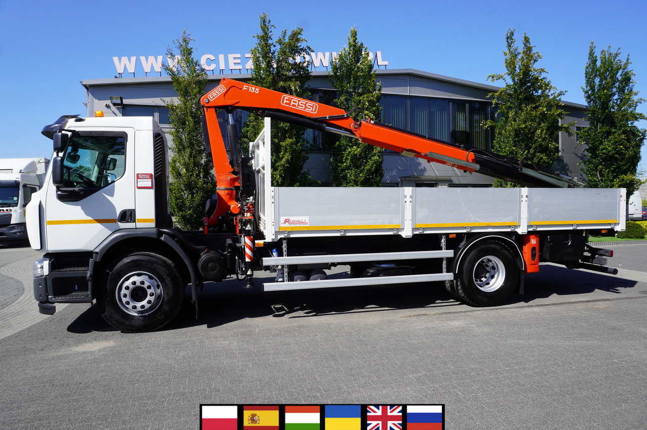 RENAULT C280 DTI 8 / FASSI crane 5.6 T / range 8 m / Flatbed 15 EPAL - Camion plateau, Camion grue: photos 1 RENAULT C280 DTI 8 / FASSI crane 5.6 T / range 8 m / Flatbed 15 EPAL - Camion plateau, Camion grue: photos 1