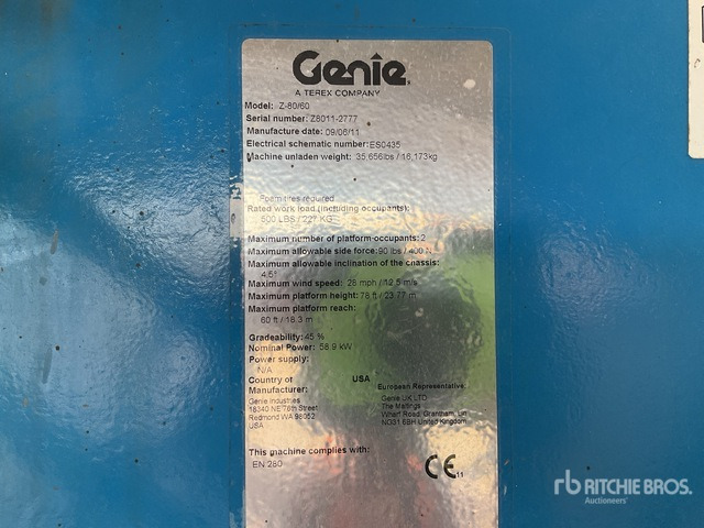 2011 Genie Z80/60 Articulating Boom Lift - Nacelle articulée: photos 1 2011 Genie Z80/60 Articulating Boom Lift - Nacelle articulée: photos 1