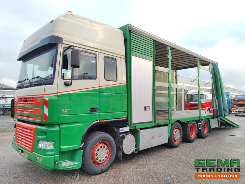 DAF FAK XF95.430 8x2 Super spacecab Euro3 - CurtainSider 7.31m + Ramp 16T - MachineTransporter - 6 Persons (V558) - Camion porte-voitures: photos 1 DAF FAK XF95.430 8x2 Super spacecab Euro3 - CurtainSider 7.31m + Ramp 16T - MachineTransporter - 6 Persons (V558) - Camion porte-voitures: photos 1