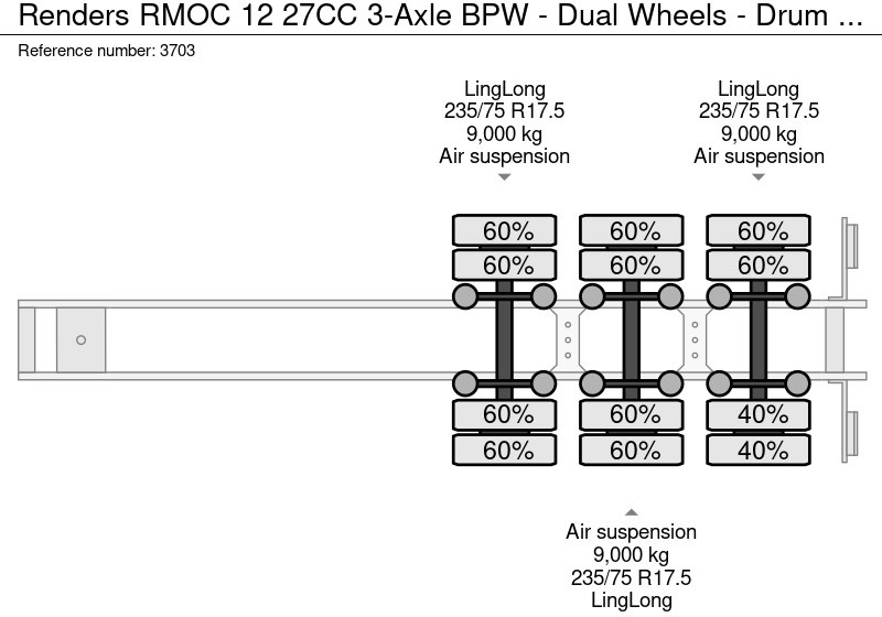 Semi-remorque porte-conteneur/ Caisse mobile Renders RMOC 12 27CC 3-Assen BPW - Dubbellucht - Trommelremmen - 40FT - Schotelhoogte 105cm: photos 20