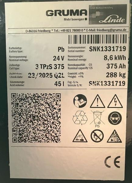 Linde 24 Volt 3 PzS 375 Ah - Accumulateur: photos 5 Linde 24 Volt 3 PzS 375 Ah - Accumulateur: photos 5