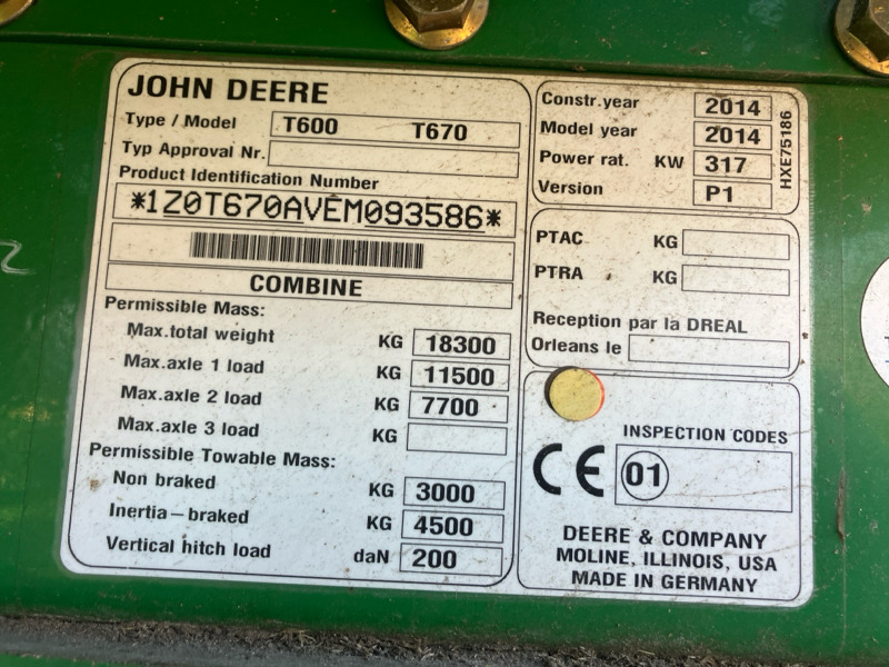 Moissonneuse-batteuse John Deere T670i mit 630X Schneidwerk: photos 17 Moissonneuse-batteuse John Deere T670i mit 630X Schneidwerk: photos 17